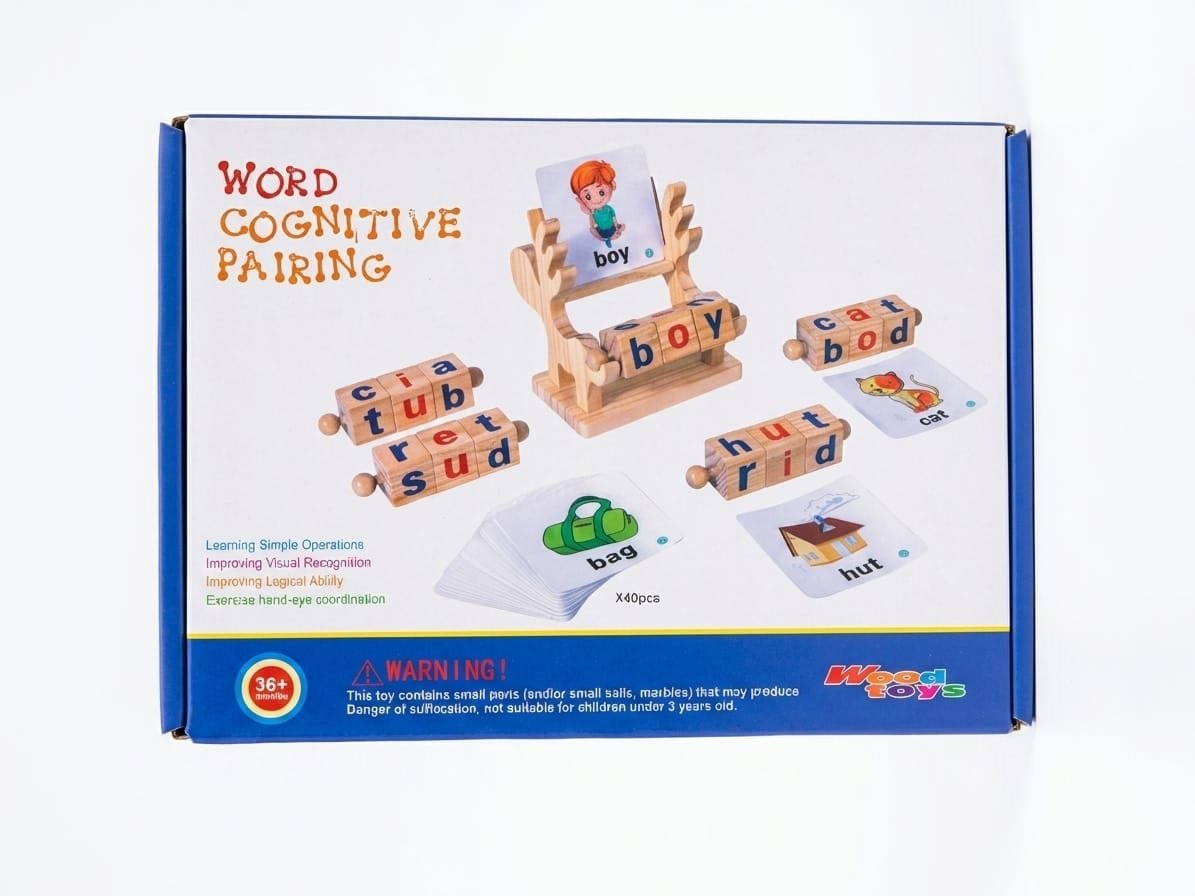 Wooden Word Memory Shelf (2) Wooden Word Cognitive Pairing Toy Set! Cognitive Skill Development (Hand-Eye Coordination) - Image 1
